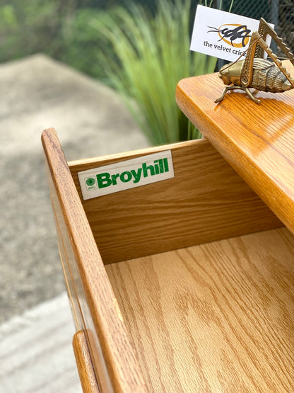 Vintage Broyhill Oak 9 Drawer Lowboy Dresser