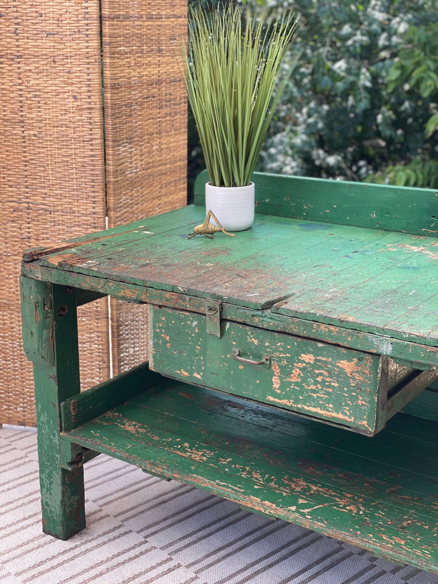 Vintage Green Wooden Work Bench