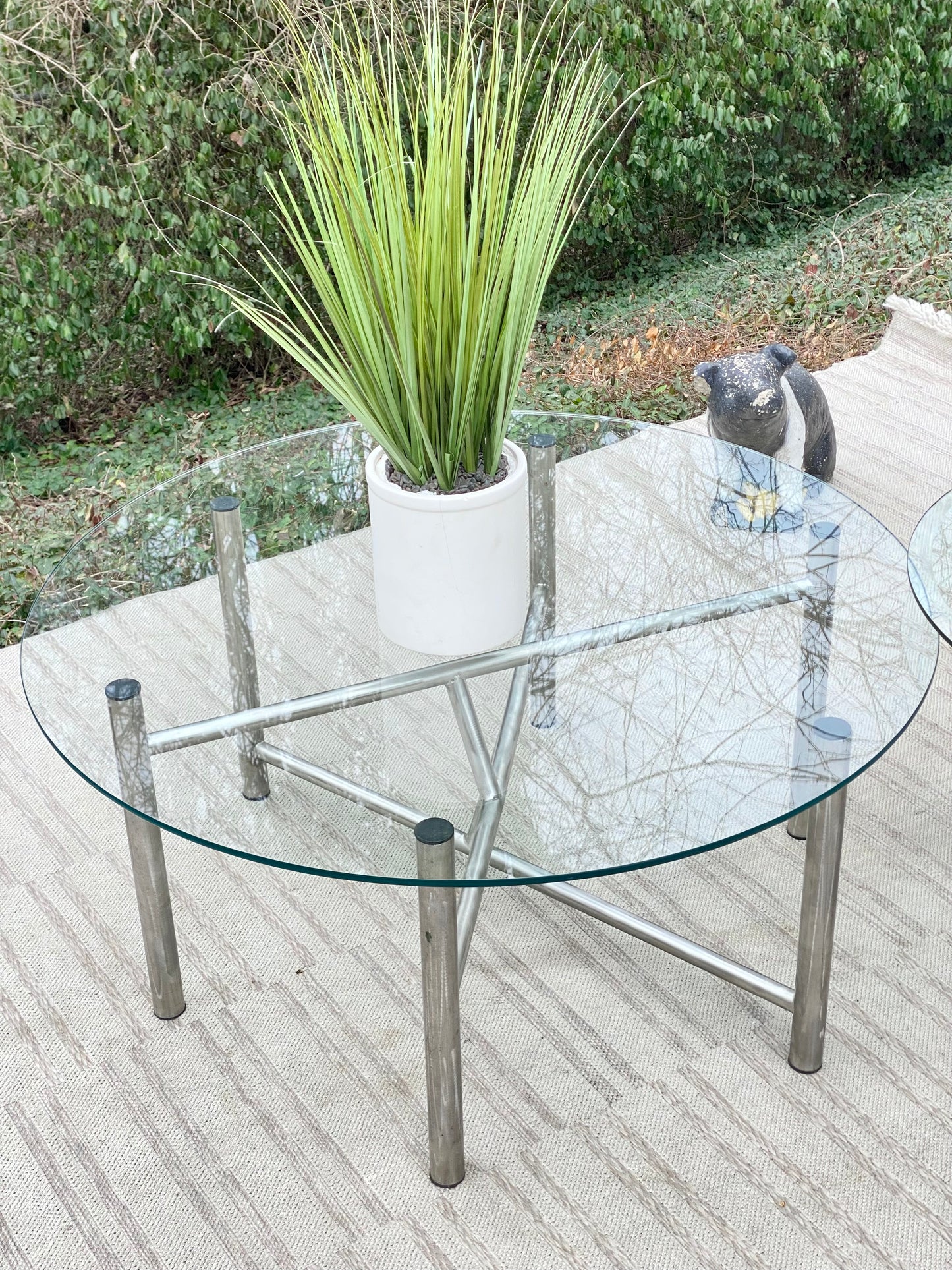 Pair of Glass Metal Tubular Tables