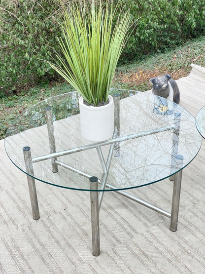 Pair of Glass Metal Tubular Tables