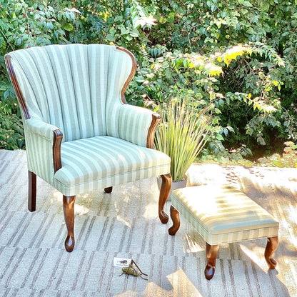 Upholstered Striped Wingback Occasional Chair & Ottoman