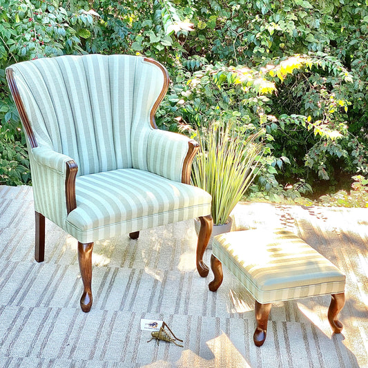 Upholstered Striped Wingback Occasional Chair & Ottoman