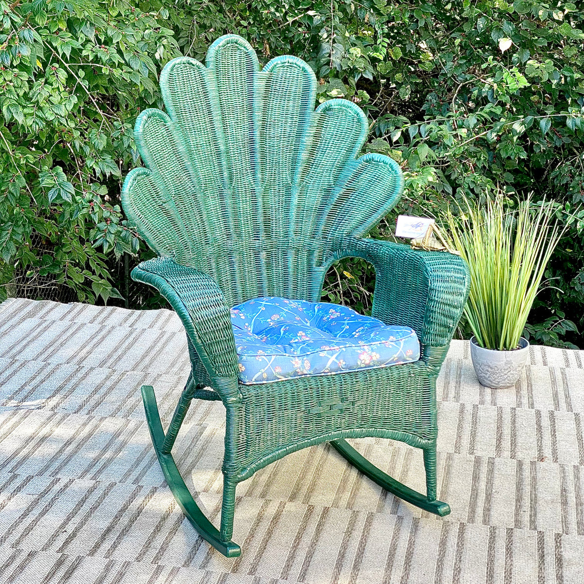 Vintage Peacock Fanback Wicker Rocking Chair