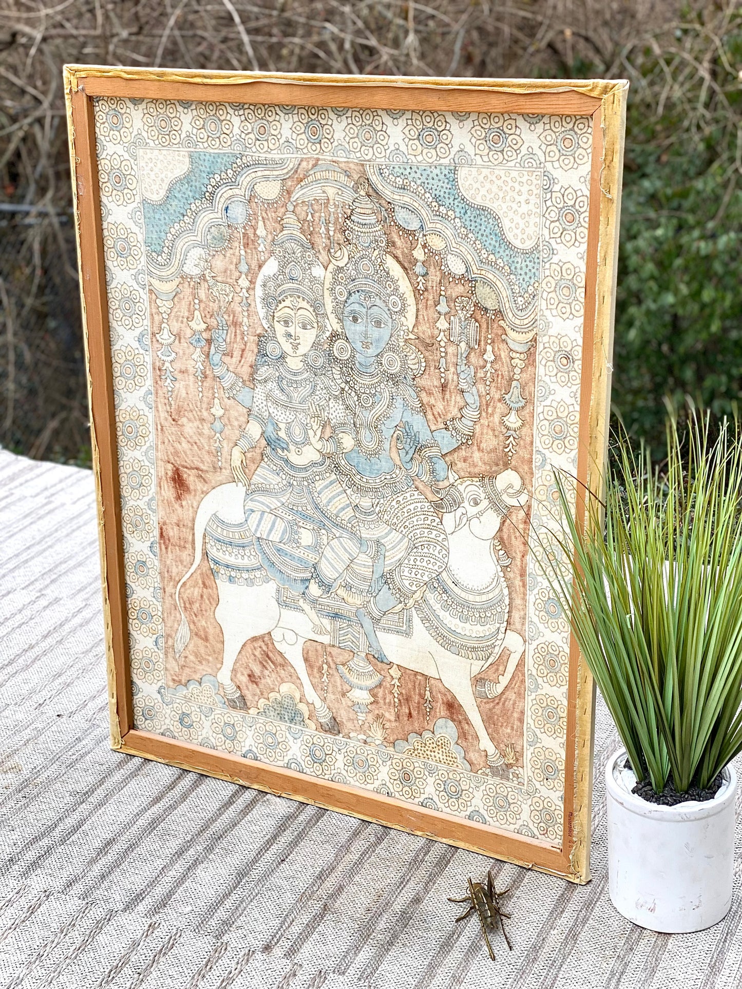 Folk Art Indian Shiva & Parvati Wall Fabric Artwork
