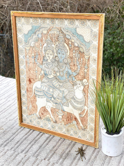 Folk Art Indian Shiva & Parvati Wall Fabric Artwork