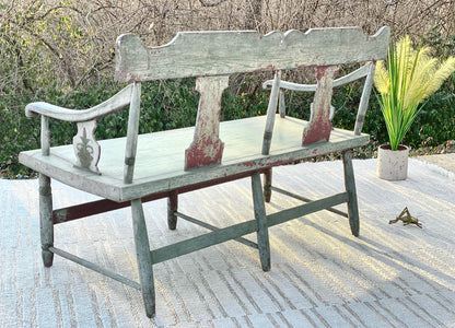 Antique Farmhouse Stenciled 2 Seat Wooden Bench