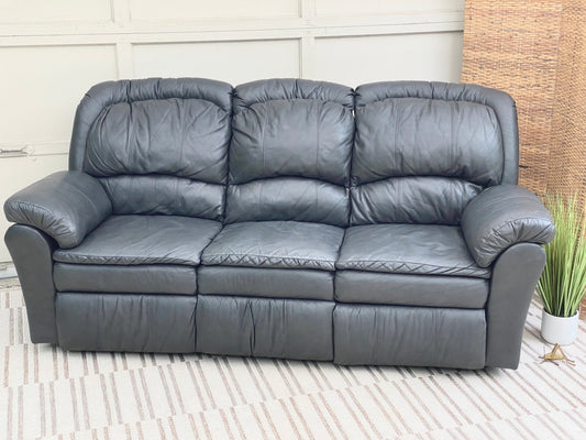 Modern Grey Leather Reclining Sofa