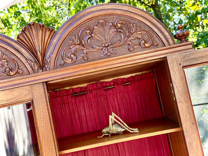 Vintage Hand Carved Wooden Display Cabinet