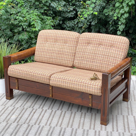 Vintage Upholstered Pine Loveseat