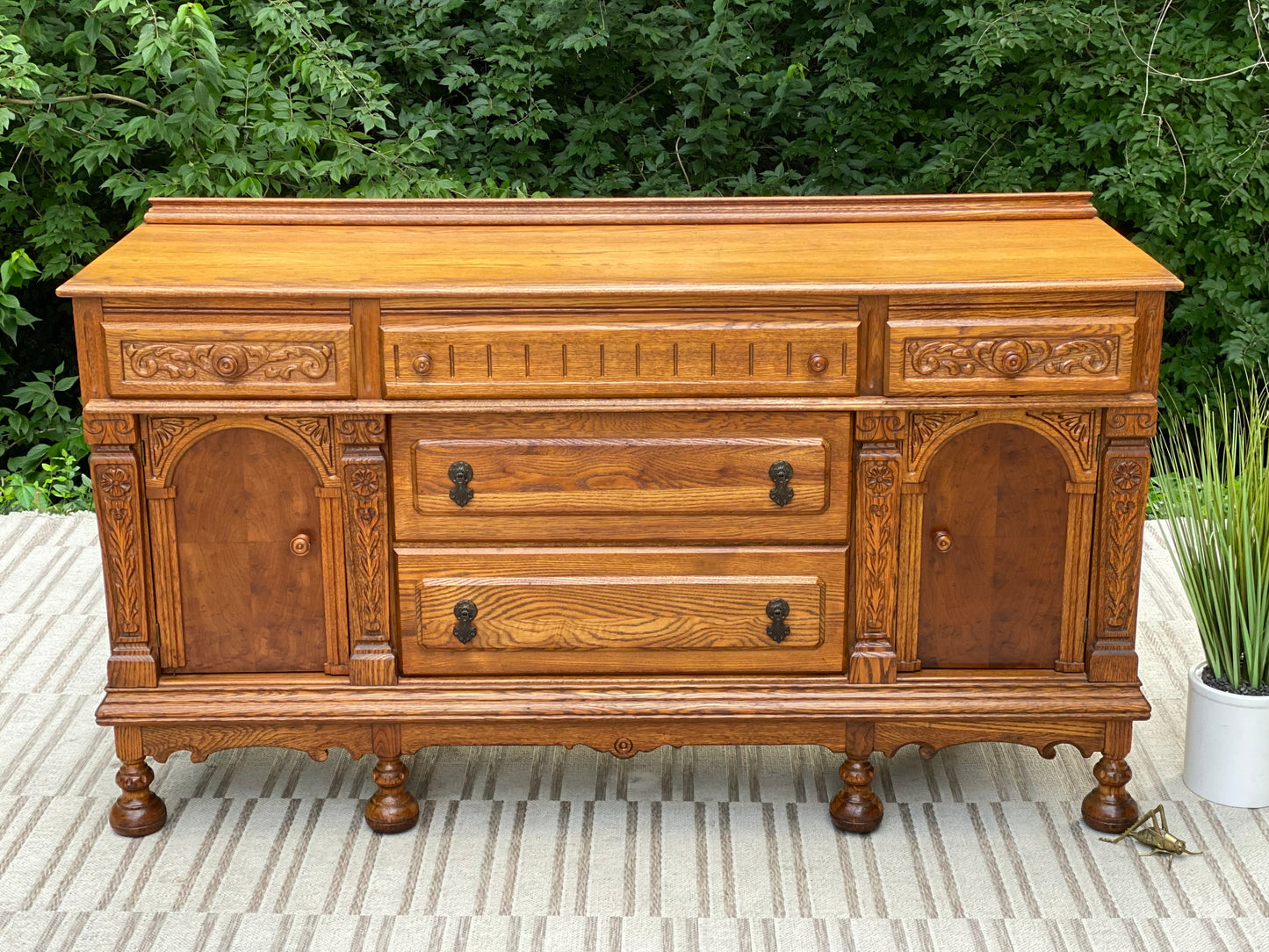 Vintage Long Wooden Buffet Credenza