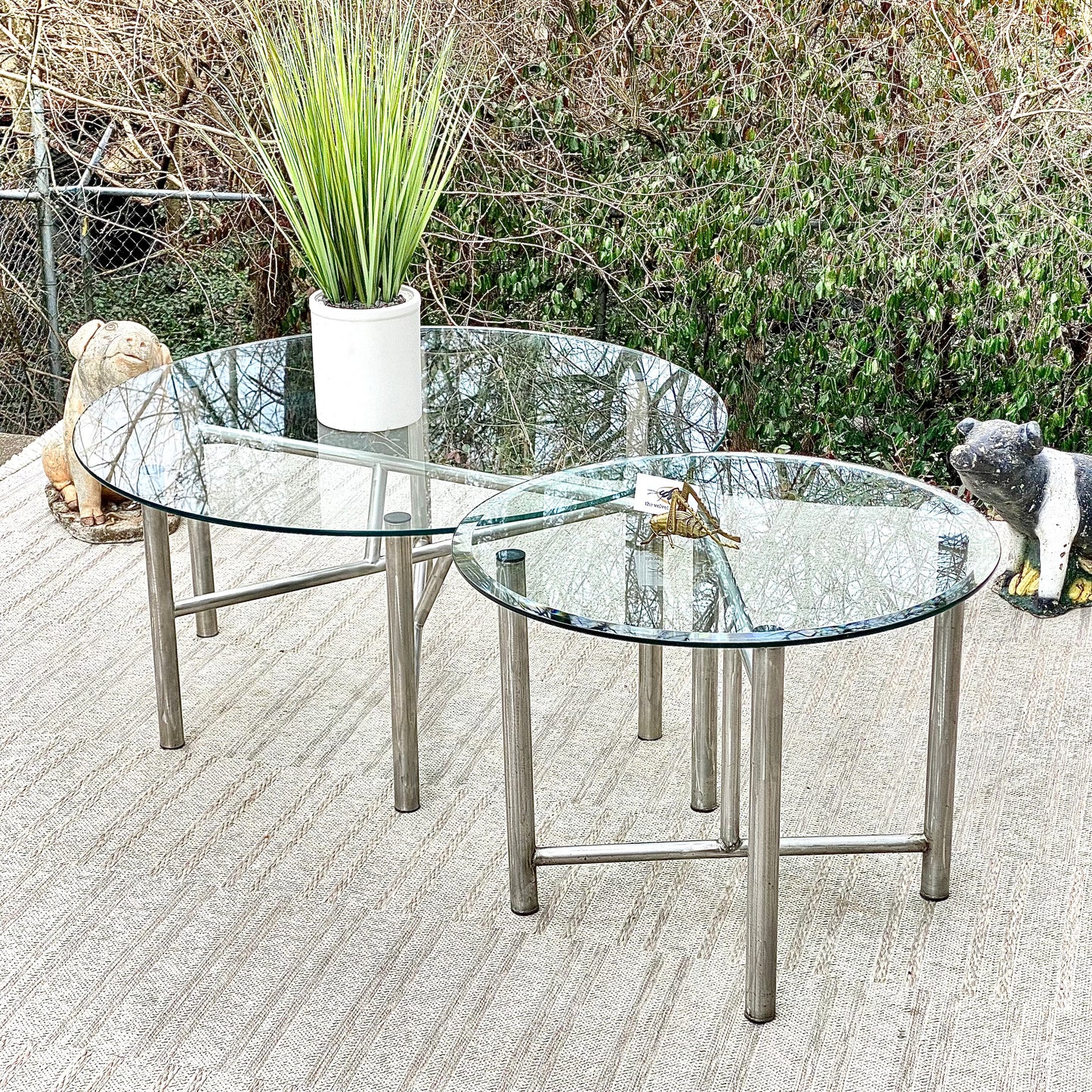 Pair of Glass Metal Tubular Tables