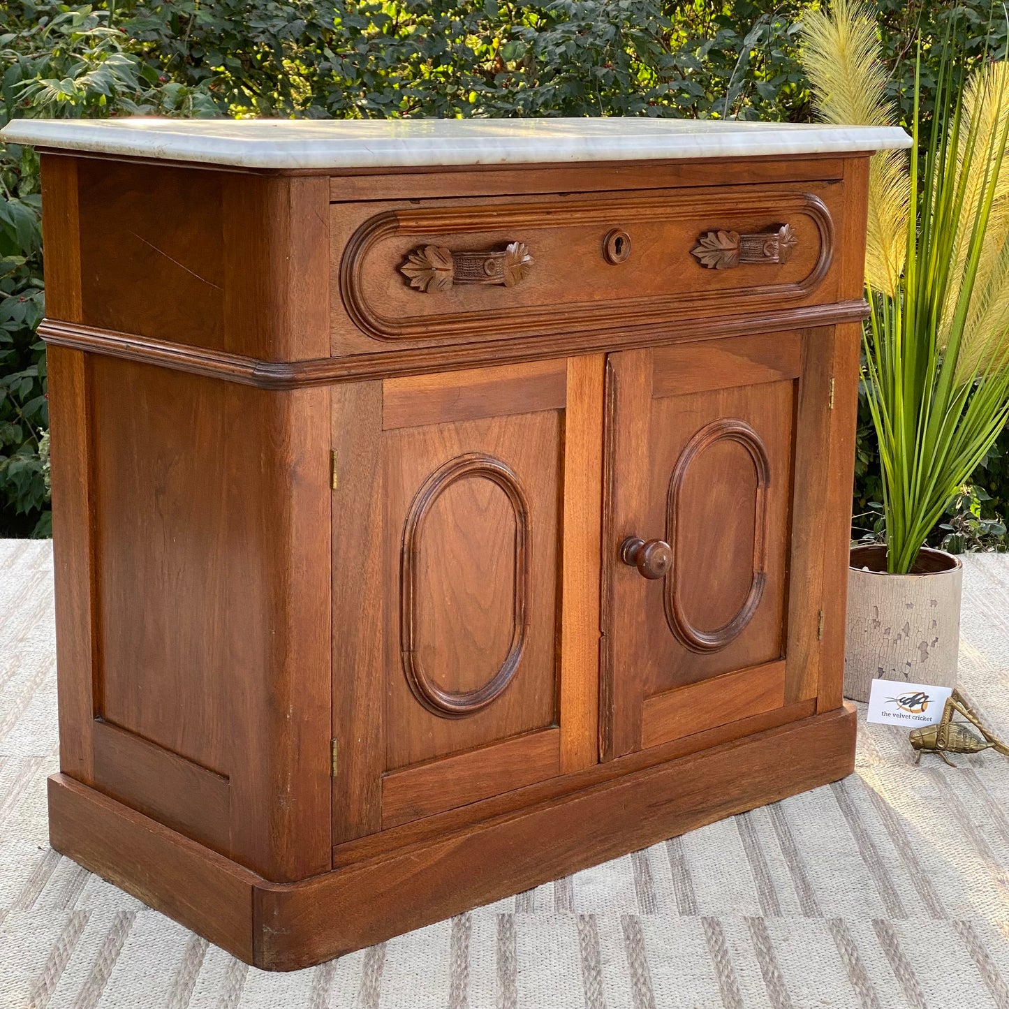 Vintage Walnut Marble Top Cabinet
