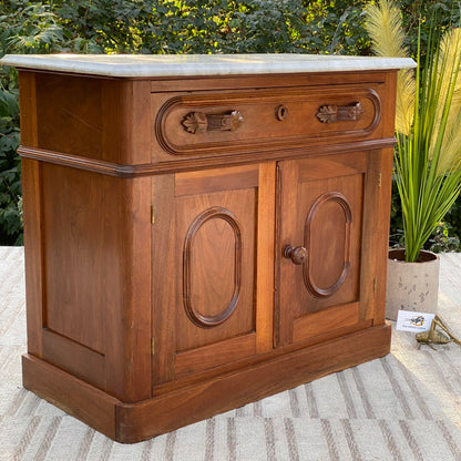 Vintage Walnut Marble Top Cabinet