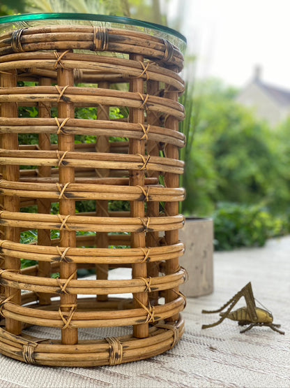 Vintage Rattan Glass Side Table