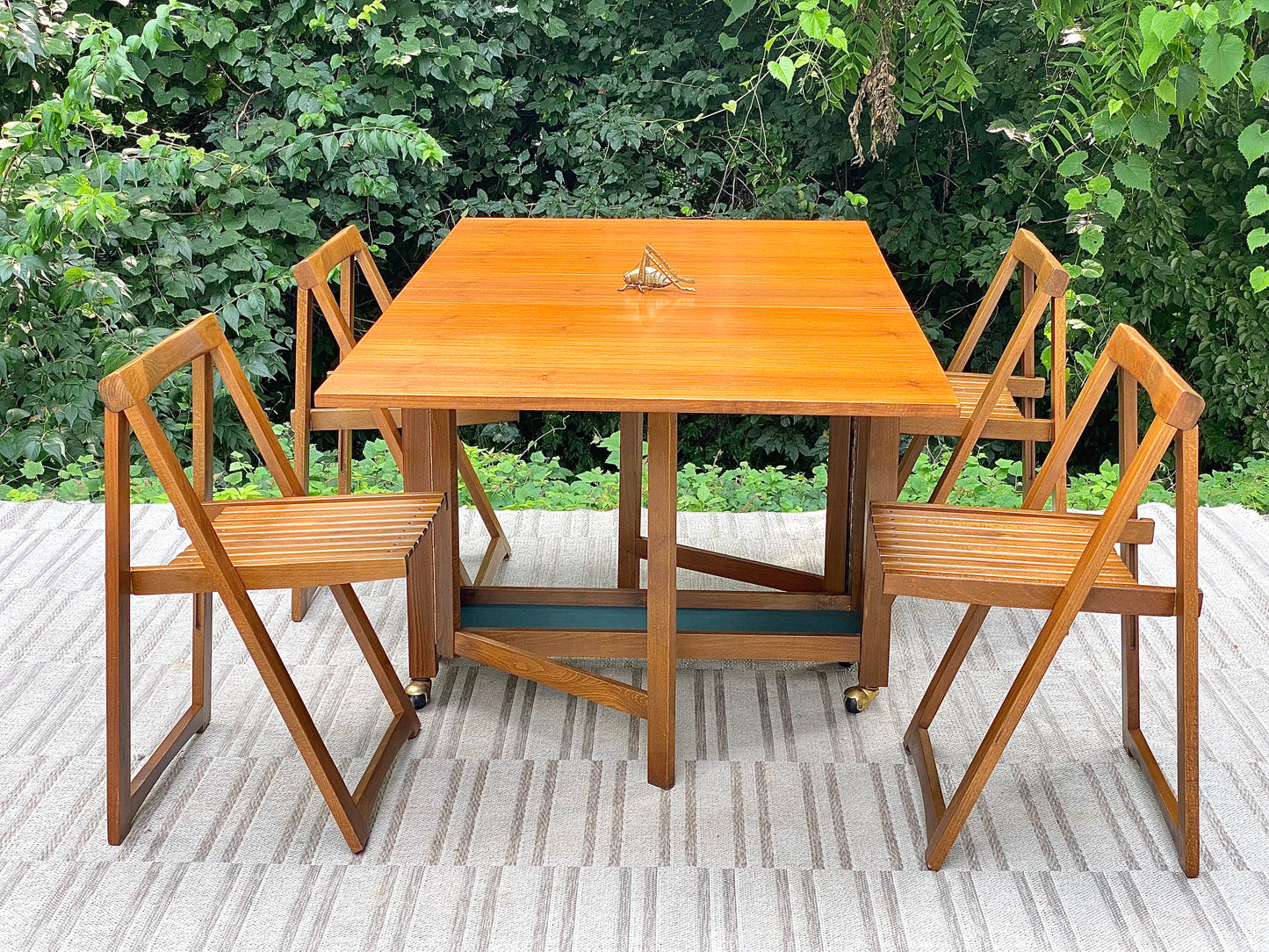 Vintage MCM Aldo Jacober Drop Leaf Table with 4 Folding Chairs