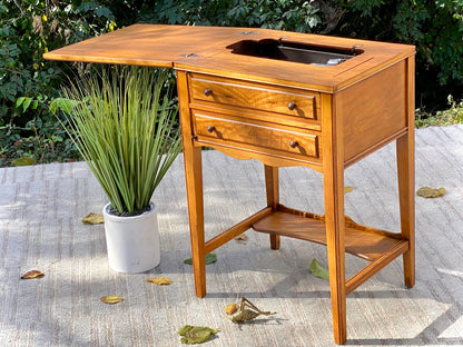 Small Vintage Wooden White Sewing Machine Side Table