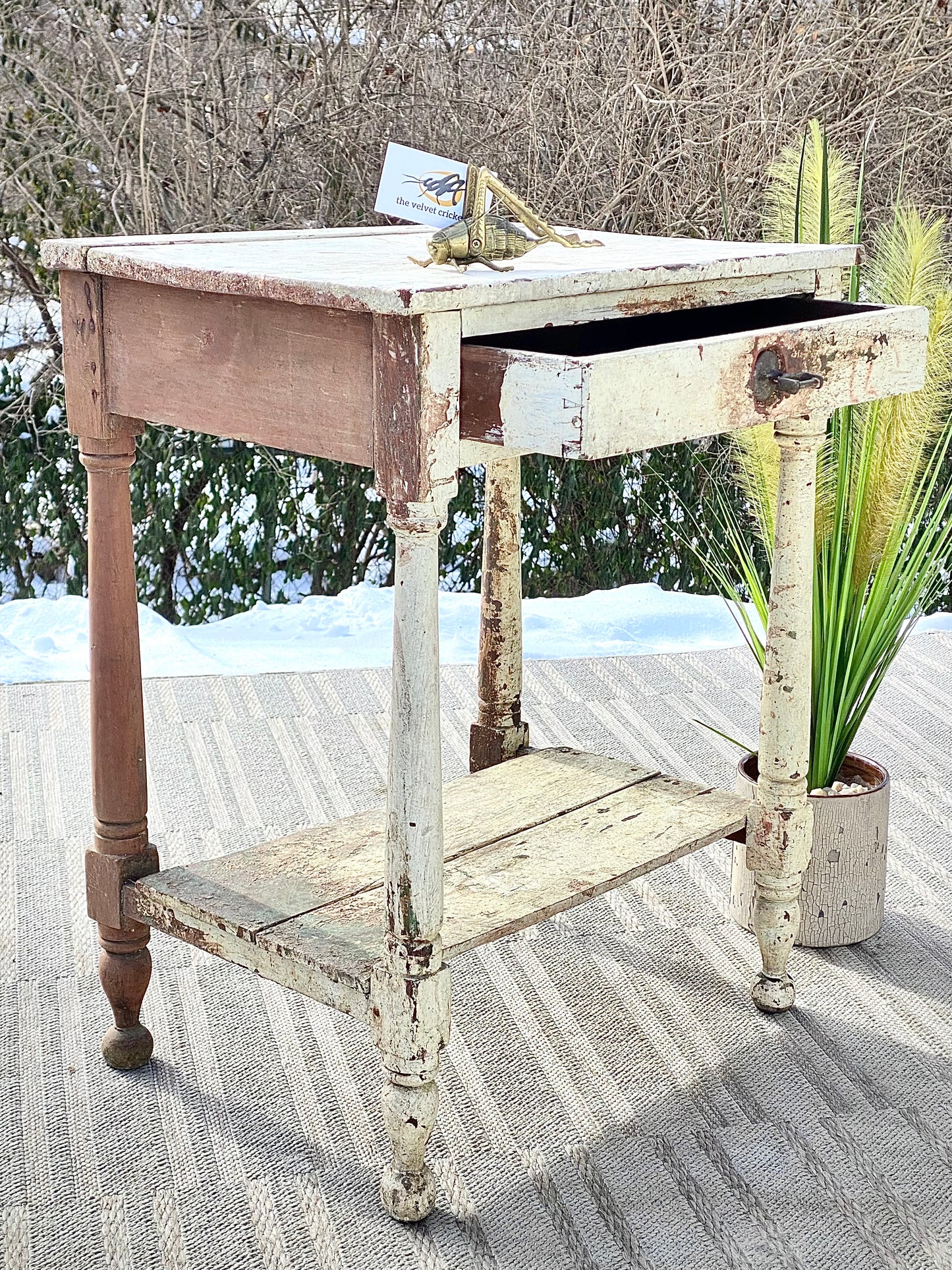 Vintage Primitive Chippy White Side Table