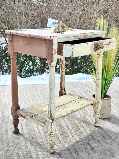 Vintage Primitive Chippy White Side Table
