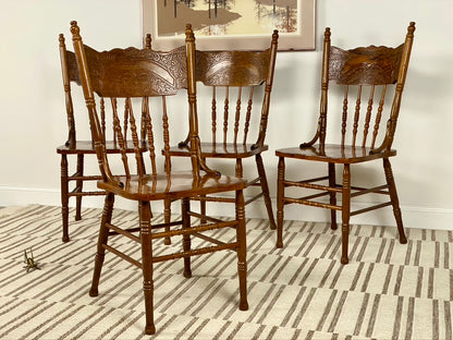 Set of 4 Solid Wood Carved Chairs
