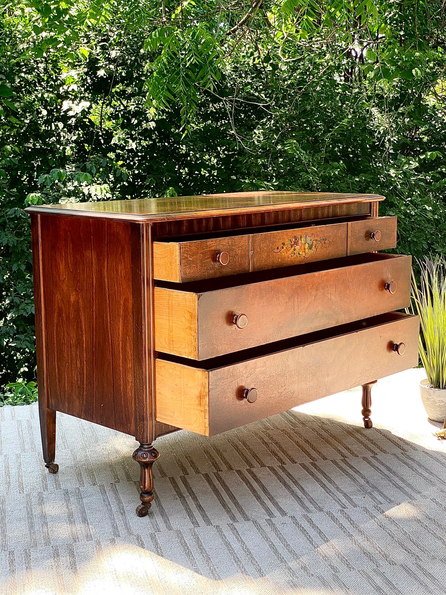 Vintage Wooden 3 Drawer Dresser with Stencil
