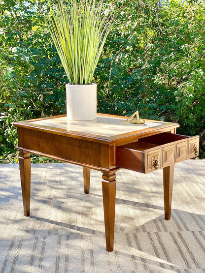 Vintage Wooden Marble Top Side Table
