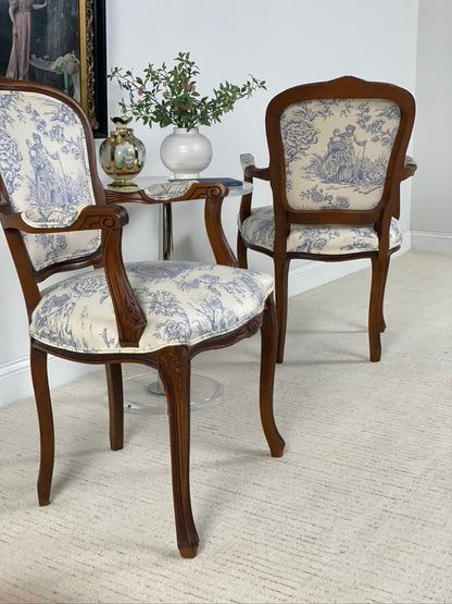 Pair of Vintage Carved Walnut Upholstered Accent Chairs