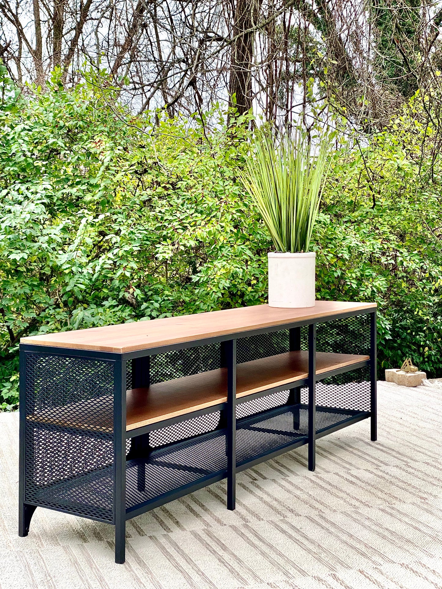 Metal and Wood Storage Cabinet Bench