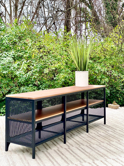 Metal and Wood Storage Cabinet Bench