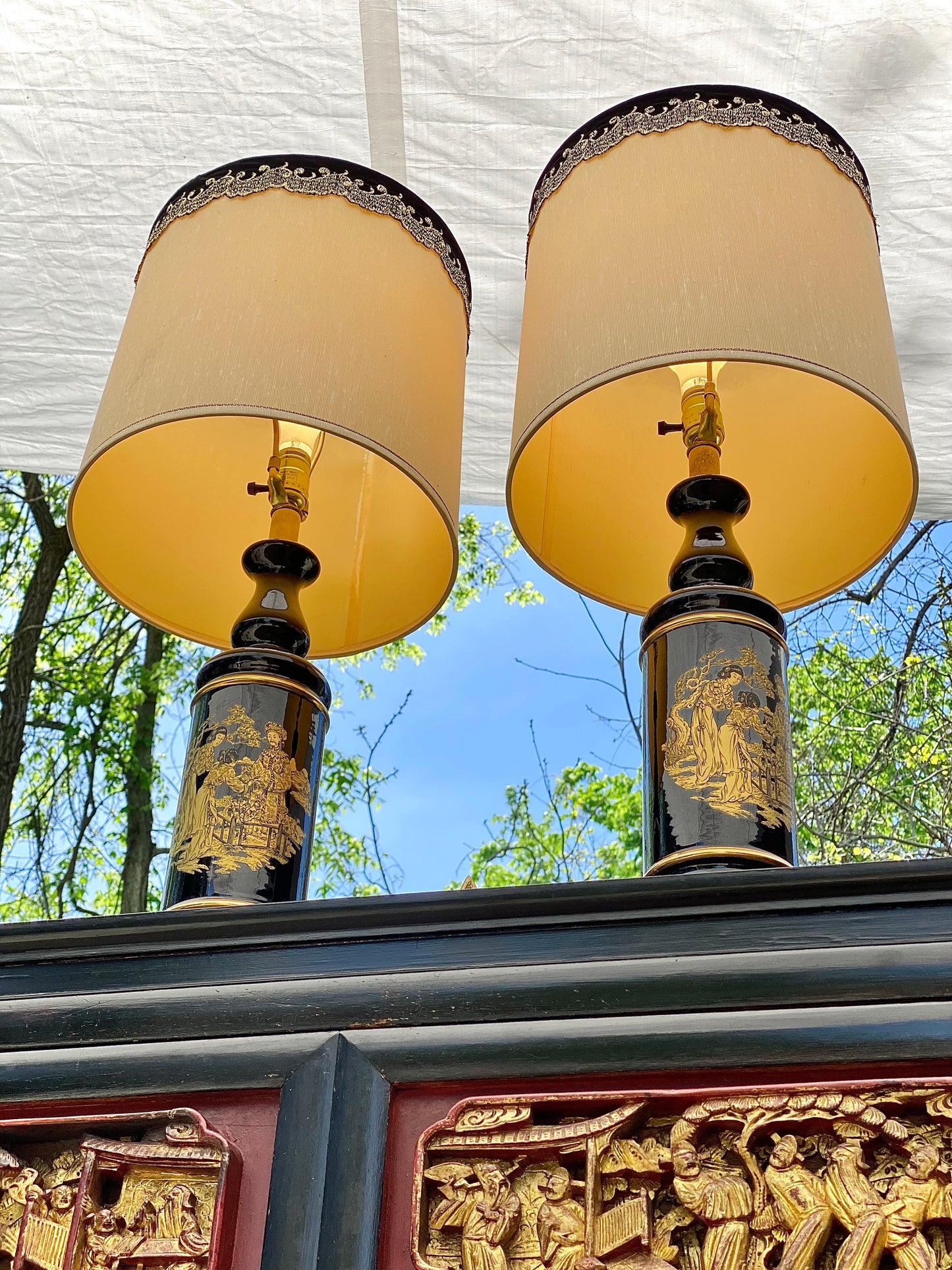 Pair of Mid Century Asian Lamps