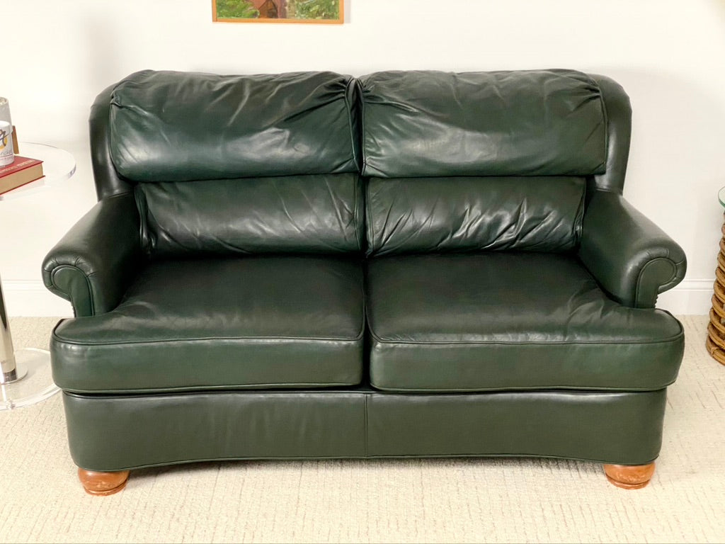 Modern Green Leather Loveseat Couch