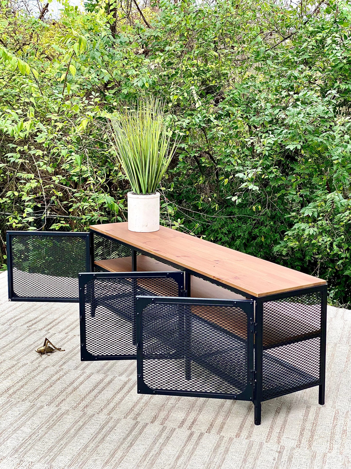 Metal and Wood Storage Cabinet Bench