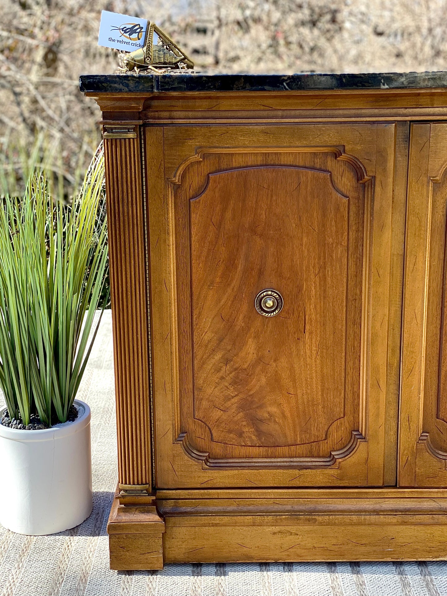Vintage Wooden Credenza with Marble Top