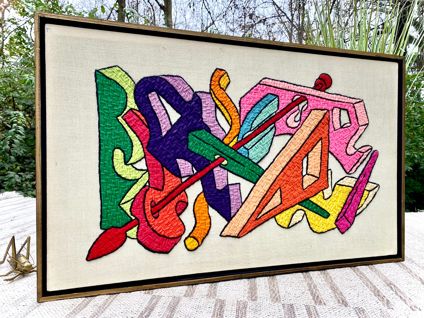 Vintage MCM Framed Abstract Needlepoint Artwork