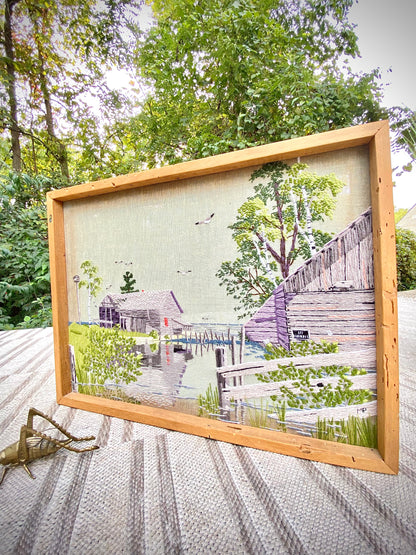 Vintage Mid Century Wood Frame Needle Point Art