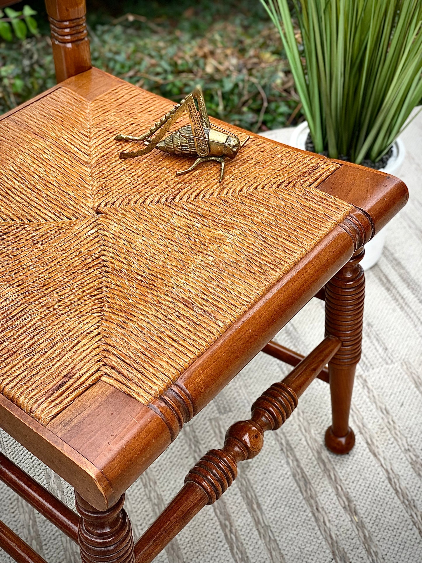 Vintage Pair of Wooden Rush Seat Accent Chairs