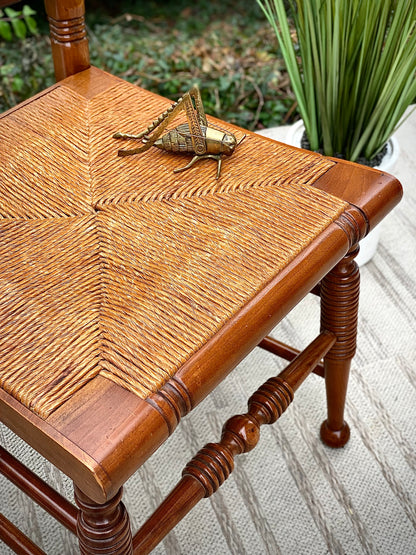 Vintage Pair of Wooden Rush Seat Accent Chairs