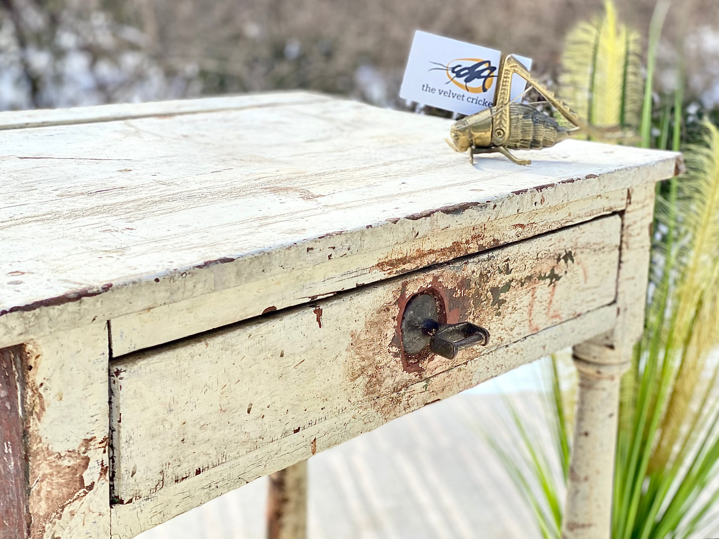 Vintage Primitive Chippy White Side Table