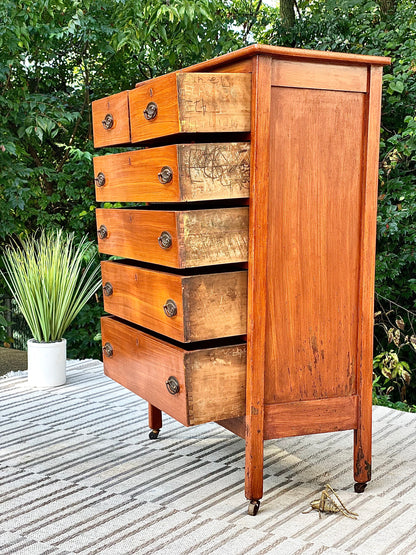 Vintage Painted 6 Drawer Highboy Dresser