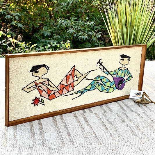 Vintage Mid Century Harlequin Gravel Art Wall Hanging