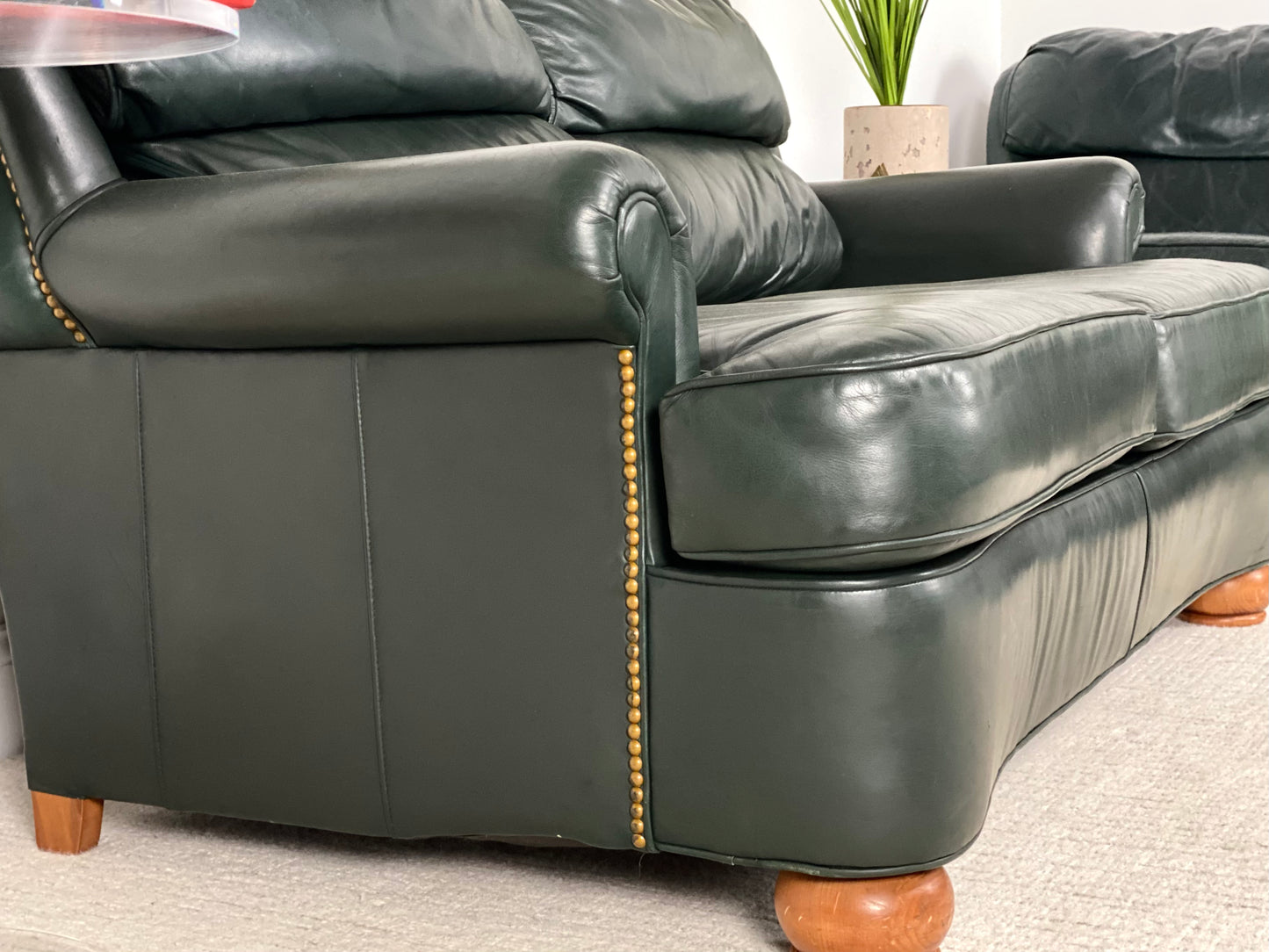 Modern Green Leather Loveseat Couch