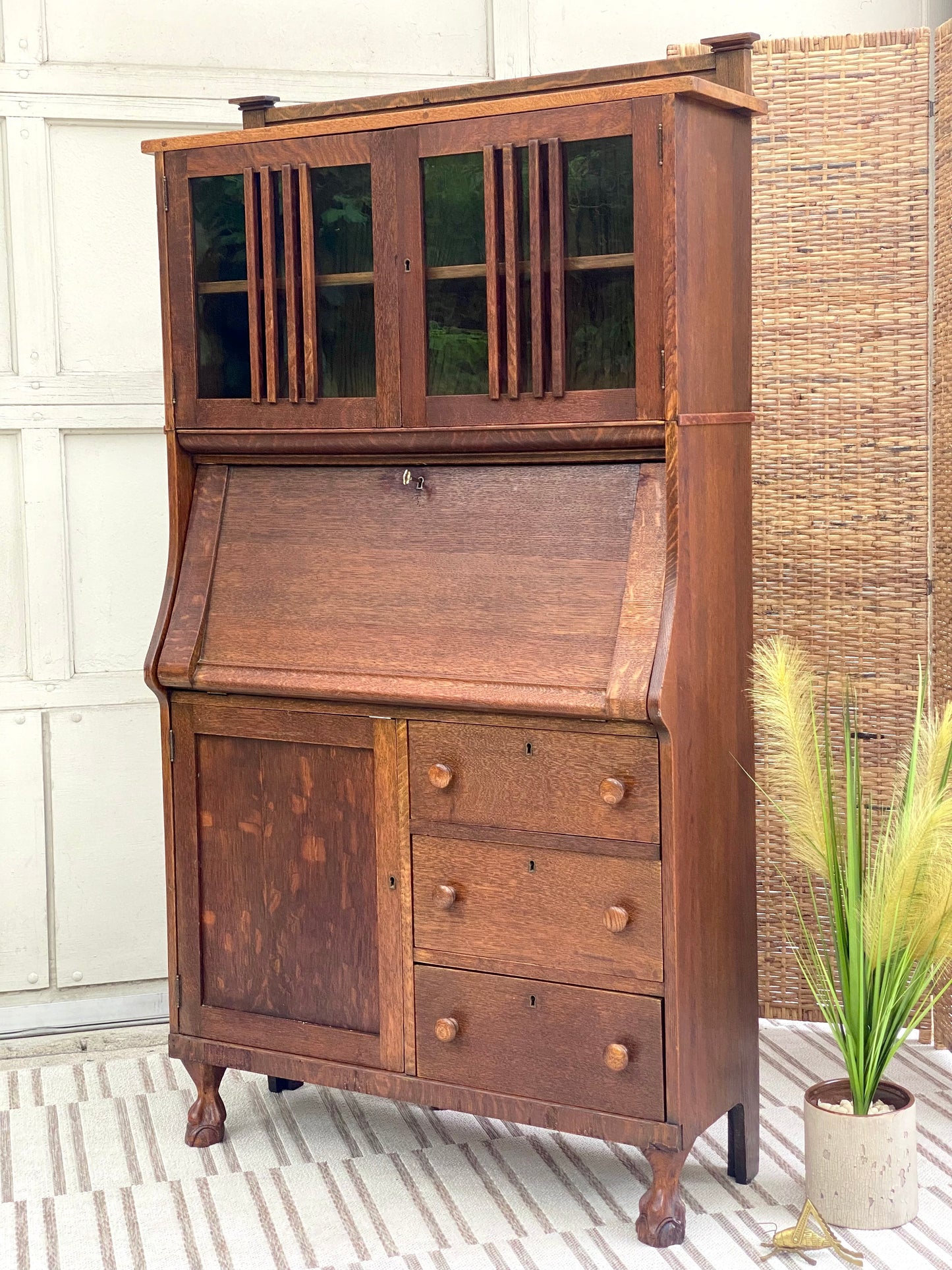 Vintage Oak Secretary Arts & Crafts Bookcase