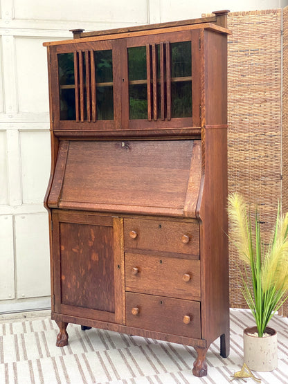 Vintage Oak Secretary Arts & Crafts Bookcase