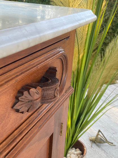 Vintage Walnut Marble Top Cabinet