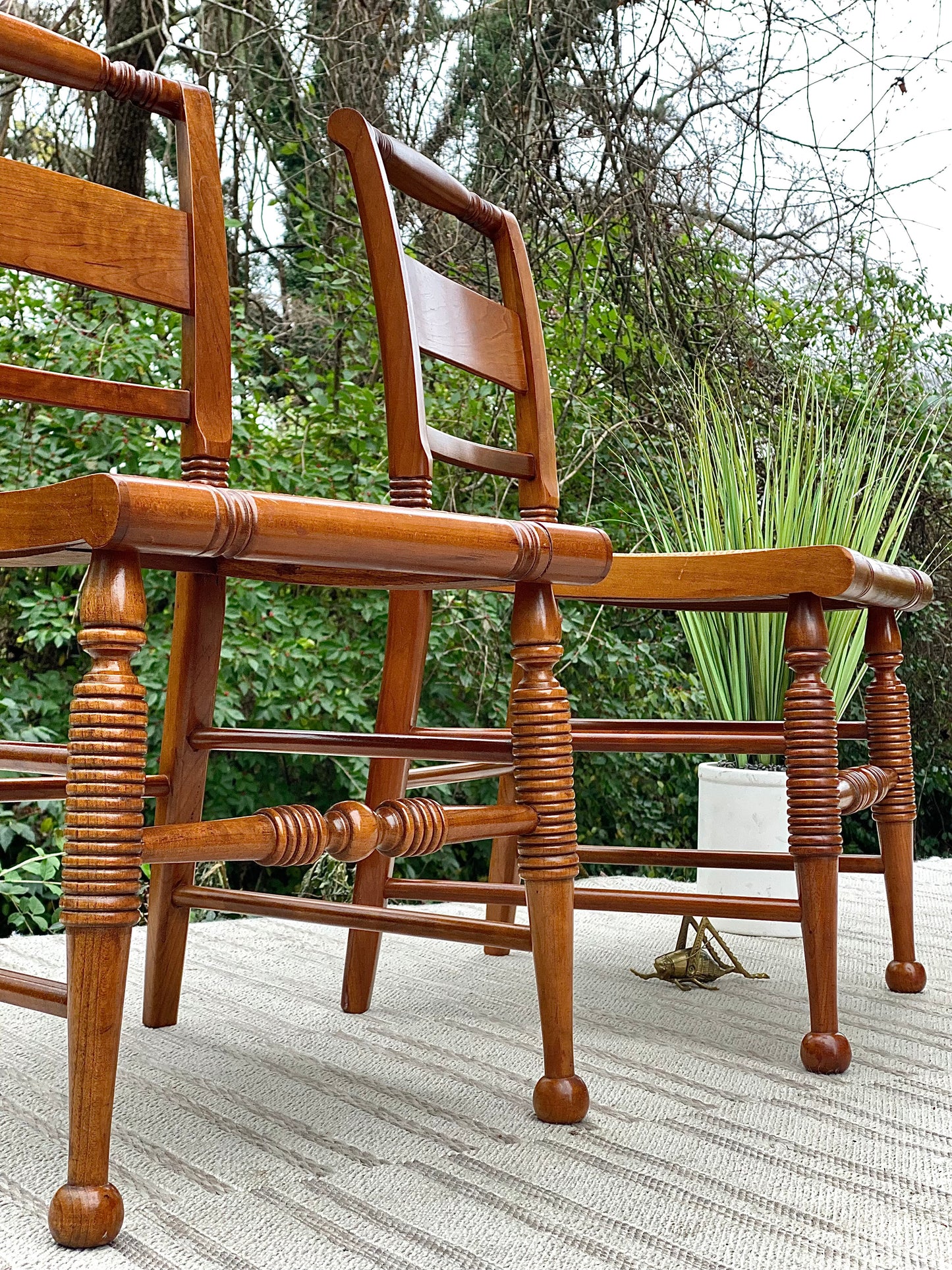 Vintage Pair of Wooden Rush Seat Accent Chairs