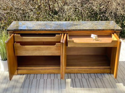 Vintage Wooden Credenza with Marble Top