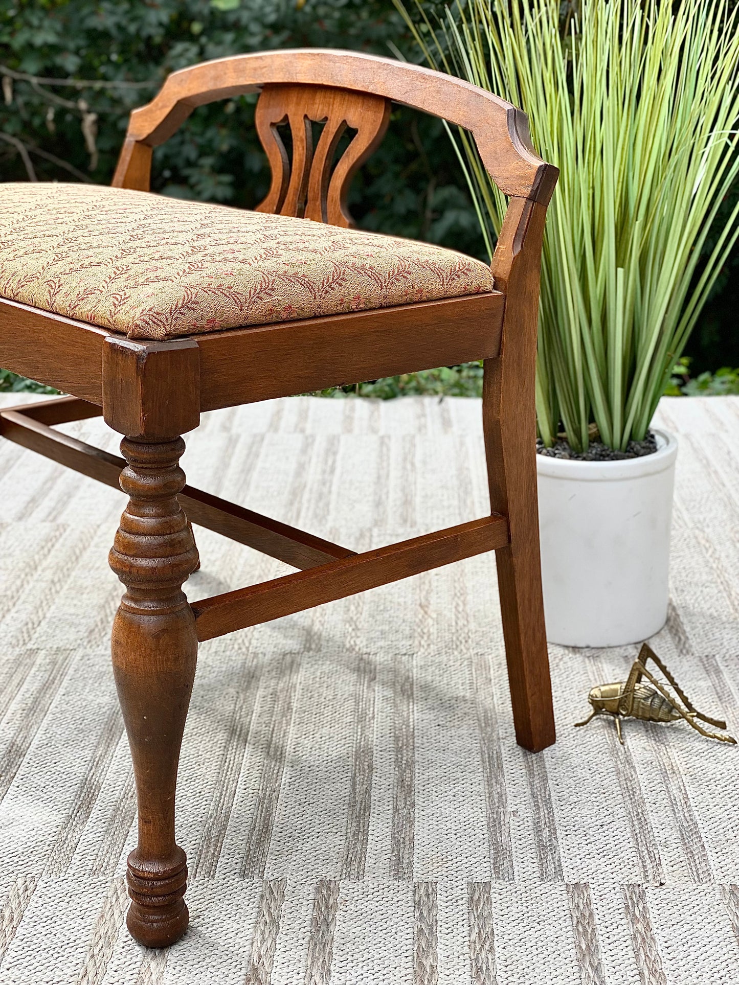 Vintage Wooden Vanity Bench Stool