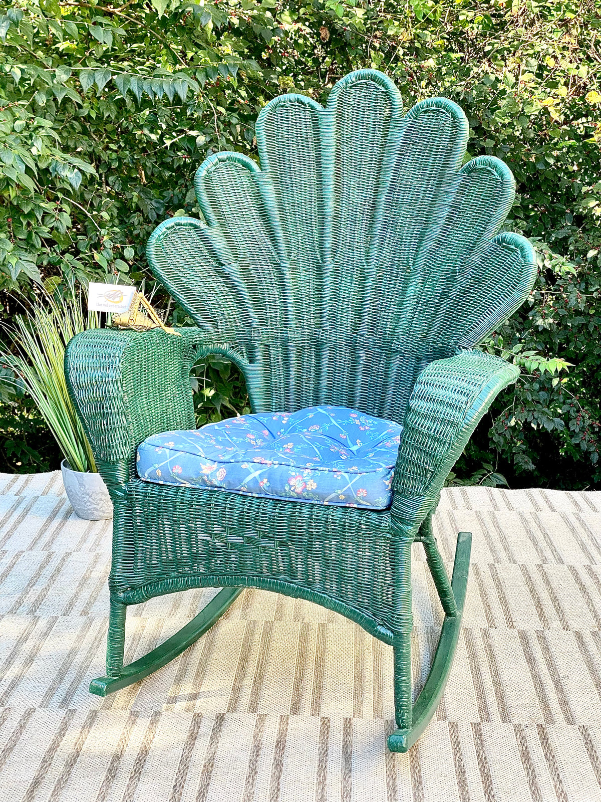 Vintage Peacock Fanback Wicker Rocking Chair