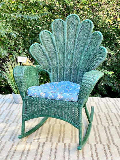 Vintage Peacock Fanback Wicker Rocking Chair