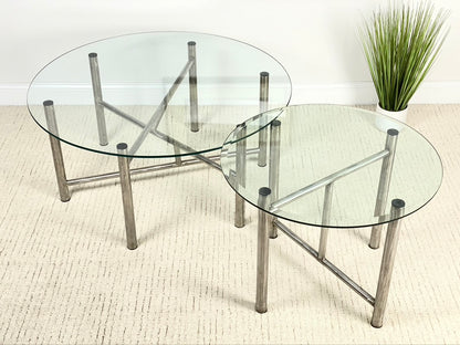 2 Piece Brushed Steel Glass Tables
