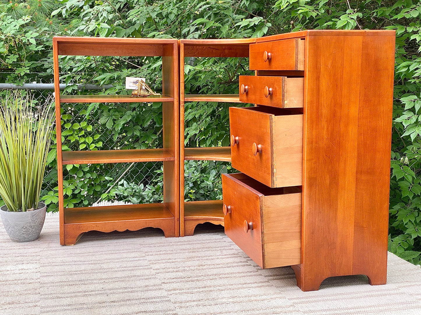 Vintage 3 Piece Willett Solid Maple Wooden Bookcase Display Cabinet